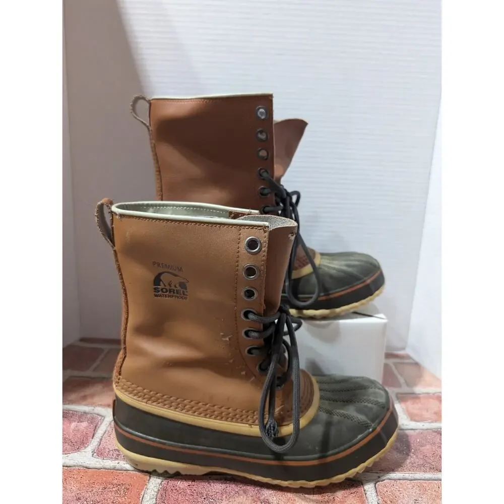SOREL 1964 Premium Leather WATERPROOF Insulated Snow Boots Mens US Sz 8 TAN
